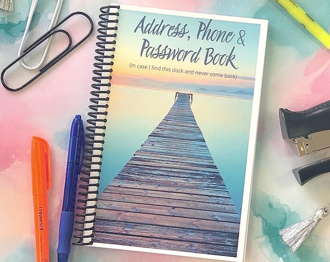 Beachy Style Address and Password Book,  8.5" x 5.5" size, Beach theme