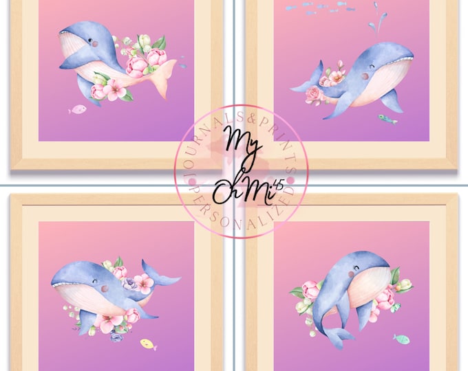 Baby Whale Digital Art, Instant Art, Cute Blue Baby Whale, DIY Art for Child's Room