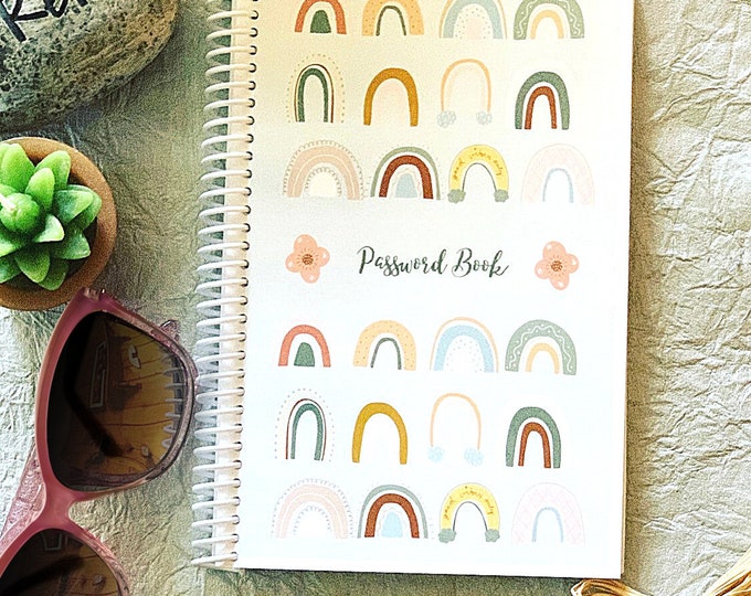 Pastel Rainbow Password Book, 5.5x8.5” Alphabetic Password Notebook
