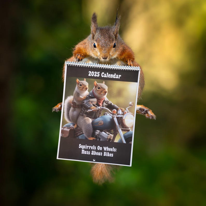 2025 Wall Calendar, Squirrels on Wheels Nuts About Bikes 11x17