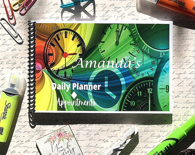 Clock Planner- Time Management Journal- Hourly Appointment Planner - Writer's Gift- Organization Journal- Meal Planner- Journals