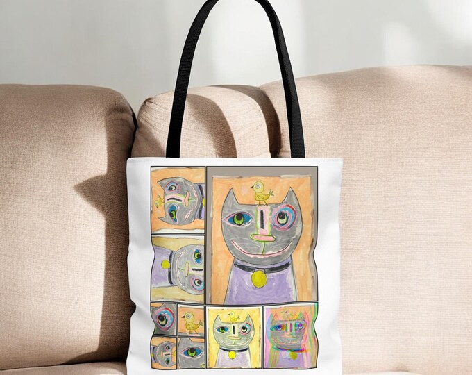 Crossroads Art With A Purpose Tote Bag, 18x18, Two-sided With the Same Unique Painting Art of A Cat.