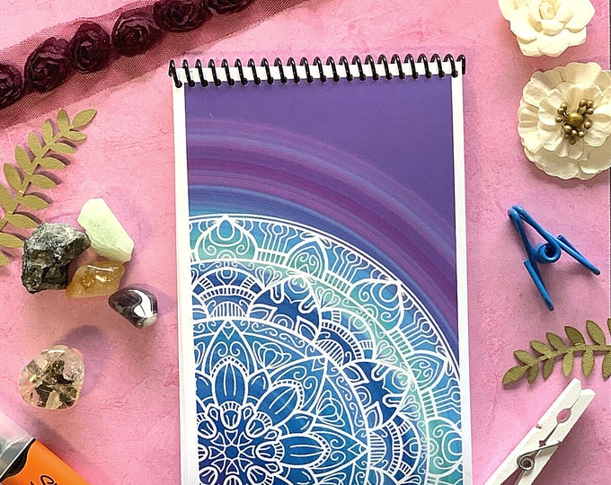 Purple-Blue Mandala Journal- Pocket Journal- Pocket Notebook Mandala- Gift for her- Gift for him- Journal for her- Valentine's Day Gift