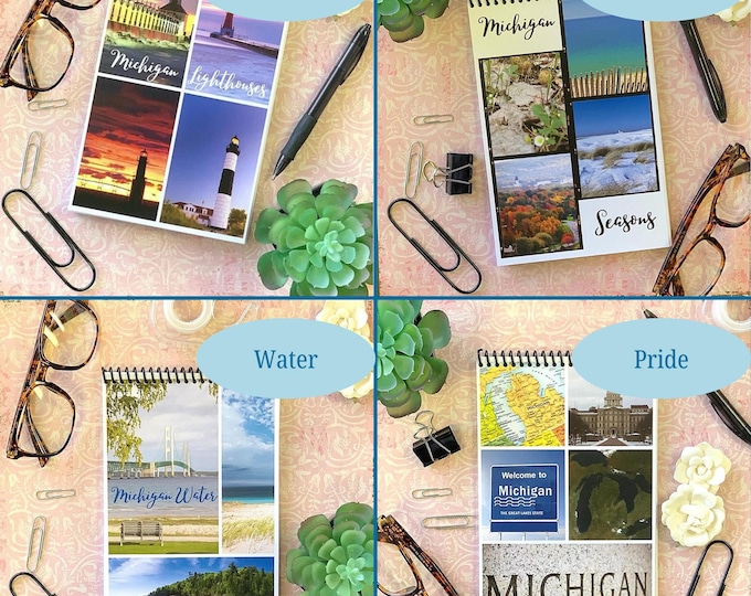 Michigan Lovers Notebooks - 4 Covers To Choose From - Lined Paper Notebooks, 8.5 x 5.5 Size, Gift For Michigander, Michigan Vacation Token