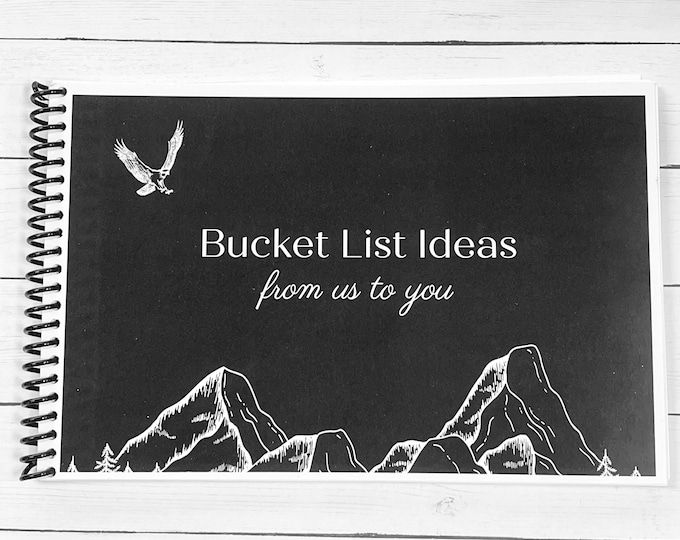 Black and White Mountain Theme Bucket List Booklet, Ideas Keepsake Book for Weddings, Anniversary Parties, Birthdays & More