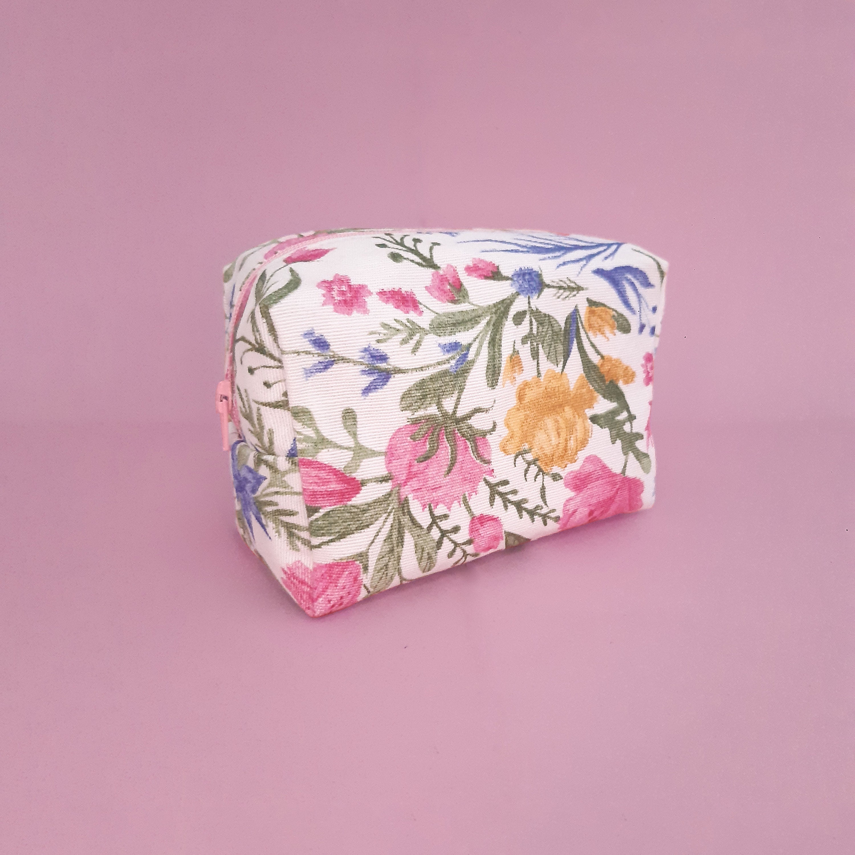 Pink makeup bag for purse. Floral cosmetic bag. Small makeup Etsy