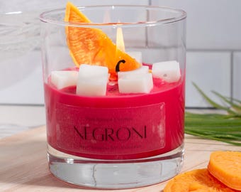 Negroni Candle, Fruit Scented, realistische Getränkekerze, Gin-Liebhaber-Geschenk, Cocktailkerze, Alkoholkerze, Barwagenzubehör, Negroni-Geschenk