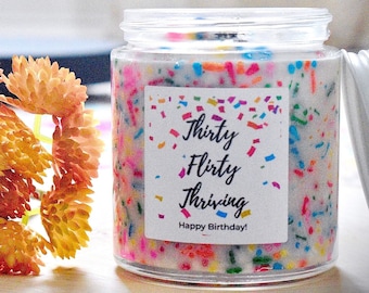 Thirty Flirty and Thriving, Friends 30th Birthday, Unique Birthday Candle, Dirty 30 Gift, 30th Birthday Sprinkle Candle, Cake Candle