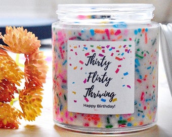 Thirty Flirty and Thriving, Friends 30th Birthday, Unique Birthday Candle, Dirty 30 Gift, 30th Birthday Sprinkle Candle, Cake Candle