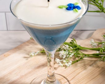 Blaubeere Martini-Kerze, Blaubeerkerze, Sommerduftkerze, Mitarbeitergeschenk, Cocktaildekor, blaue Geschenke, Gastgeschenke, blaue Kerze