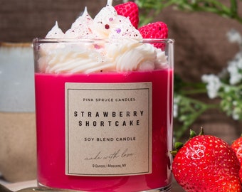 Strawberry Shortcake Candle, Dessert Candle, Valentine’s Day candle, Handpoured Soy Wax, Gift for Her
