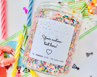 Custom birthday candle, sprinkle candle, 8 ounce soy candle,  birthday gift for friend, personalized birthday gift, milestone birthday