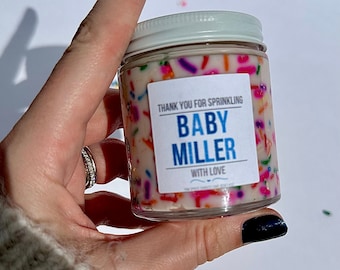 Cadeau personnalisé pour bougies saupoudrées de bébé, faveur de saupoudrer de bébé garçon, faveur de baby shower, baby shower sur le thème bleu, hôte de baby shower, merci