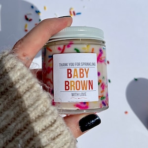 Custom Baby Sprinkle Candle Favor, baby sprinkle prize, gender neutral sprinkle favor, baby shower guest gift, orange themed baby shower