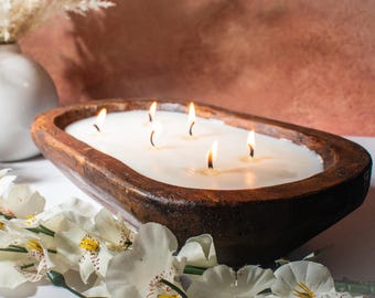 Dough bowl candle, wood wick candle, candle Christmas gift, farmhouse candle, rustic soy candle, birthday gift for her, housewarming gift