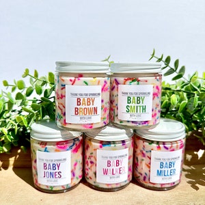 Personalized Baby Sprinkle Candle, Baby Shower Favors, 4 ounce or 8 ounce sprinkle, Girl Boy Sprinkle Favor, Custom Baby Shower Candle