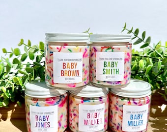 Gepersonaliseerde baby strooi kaars, baby shower gunsten, 4 ounce of 8 ounce strooi, meisje jongen strooi gunst, aangepaste baby shower kaars