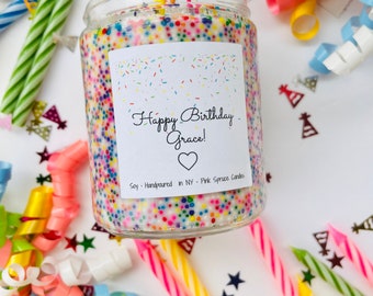 Personalized birthday cake candle, custom birthday candle for friend, sprinkle candle, cake scented birthday candle, Happy Birthday Candle