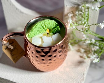 Moskauer Maultier Kerze | Limette Soja Duftkerze im Kupfer Becher | Cocktailkerze Geschenk | Handgemachte Neuheit Kerze | Kerzen trinken