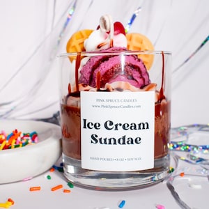 Ice Cream Candle, ice cream sundae, unique candle, gift for teacher, ice cream lover gift, Gelato, dessert candle, Neapolitan, strawberry