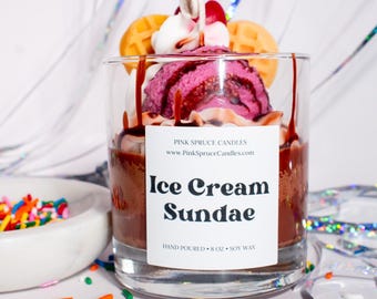 Eiskerze, Eisbecher, einzigartige Kerze, Geschenk für Lehrer, Eiscreme-Liebhabergeschenk, Gelato, Nachtischkerze, Neapolitaner, Erdbeere