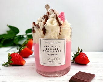 Chocolate Covered Strawberry Candle, Dessert Candle, Valentines Day Gift for Her, Chocolate Scent, gift basket candle, Girlfriend Gift