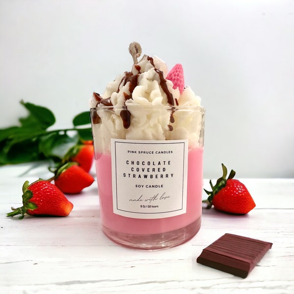 Chocolate Covered Strawberry Candle, Dessert Candle, Valentines Day Gift for Her, Chocolate Scent, gift basket candle, Girlfriend Gift