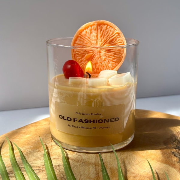 Old Fashioned Candle, Bourbon Scented, birthday candle, gift for whiskey lover, cocktail candle, alcohol candle, gift for dad, gag gift