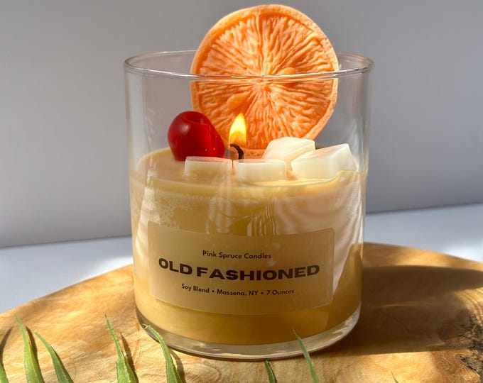 Old Fashioned Candle, Bourbon Scented, birthday candle, gift for whiskey lover, cocktail candle, alcohol candle, gift for dad, gag gift