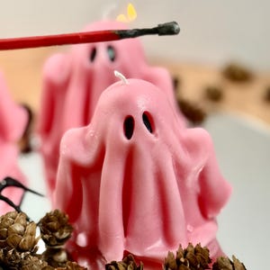 Ghost Candles, Girly Halloween, Halloween Decor, Spooky Candle, Cute Ghost Candle, Pink Ghost, boo basket gift, Pink Halloween