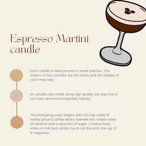 Espresso Martini Kerze, Kerze, Kaffee duftend, Sojawachskerze, Geburtstagskerze, Geschenk für Schwägerin, Kerzenliebhaber Geschenk, Alkoholkerze Bild 10