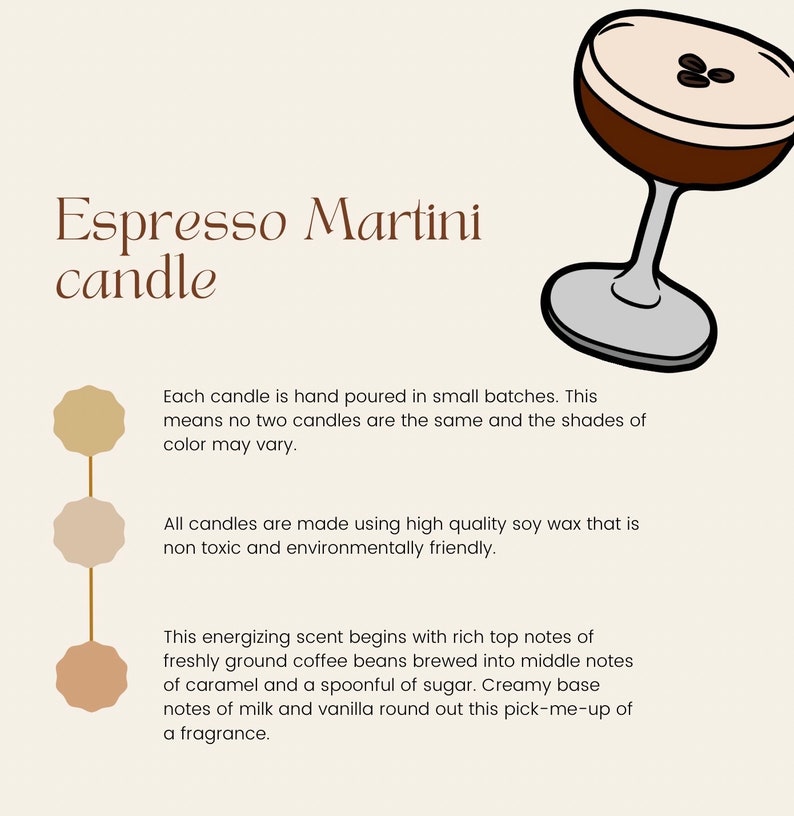 Espresso Martini Candle, Candle, Coffee Scented, Soy Wax Candle, birthday candle, gift for sister in law, Candle Lover Gift, alcohol candle image 10