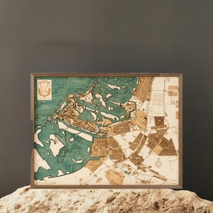 Carte murale ABU DHABI 3D en bois naturel fabriquée à la main