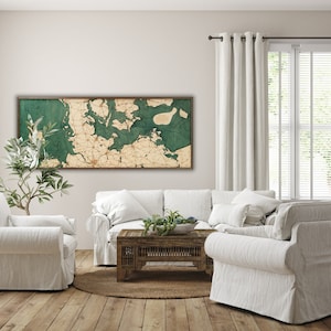 Nordsee und Ostsee 61 x 152 cm, einzigartige 3D-Wandkarte aus Holz, in Handarbeit zusammengesetzt,