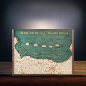 Spiagge del D-Day 61 x 81 cm, mappa murale 3D in legno unica, assemblata a mano,