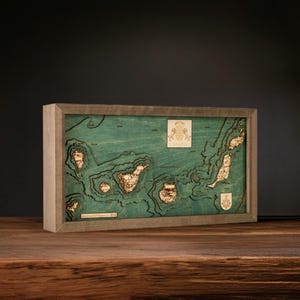 KANARISCHE INSELN - 3D Holz Wandkarte 40.5 x 20.0 cm - In Handarbeit aus Naturholz gefertigt.
