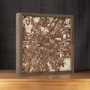 BRÜSSEL 3D Wandkarte aus Naturholz in Handarbeit gefertigt. 35 x 35 cm.