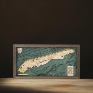 TERSCHELLING - 3D Wandkarte aus Naturholz in handarbeit gefertigt. 40.5 x 20 cm.