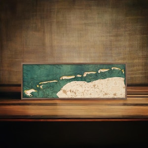 Ostfriesische Inseln 40,5 x 122 cm, einzigartige 3D-Wandkarte aus Holz, in Handarbeit zusammengesetzt,