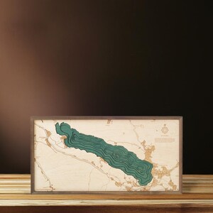 Fuschlsee 40,5 x 81 cm, carte murale 3D unique en bois, assemblée à la main, 20 % de réduction pour Pâques à partir du 29 mars. jusqu'au 30 avril