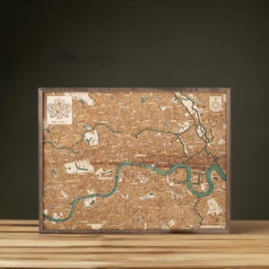 Londres 61 x 81 cm, carte murale 3D unique en bois, assemblée à la main, 20 % de réduction pour Pâques à partir du 29 mars. jusqu'au 01.04.