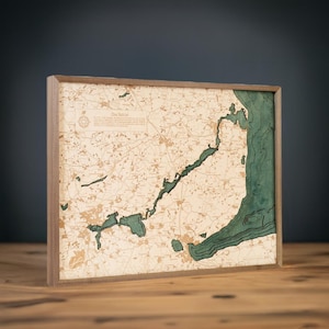 Schlei Ostsee 3D Holz Wandkarte 81 x 61 cm. Aus Naturholz und in Handarbeit gefertigt.