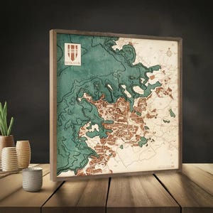 REYKJAVIK - Mapa de parede 3D feito à mão de madeira natural