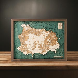 ISCHIA - Mapa de parede 3D feito à mão em madeira natural 40,5 x 30,5 cm.