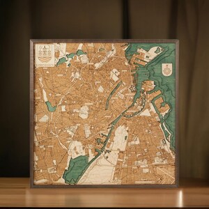 COPENHAGUE - Carte murale 3D réalisée à la main à partir de bois naturel. 76x76cm.