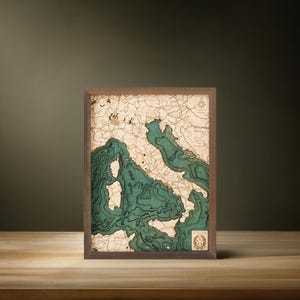 Italien 40,5 x 30,5 cm, einzigartige 3D-Wandkarte aus Holz, in Handarbeit zusammengesetzt,