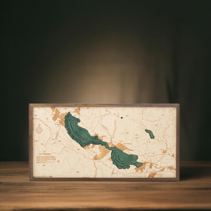 Wolfgangsee / Abersee 40,5 x 81 cm, mappa murale 3D unica in legno,
