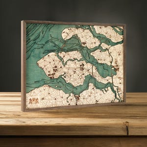 ZEELAND - 3D-wandkaart met de hand gemaakt van natuurlijk hout. 81x61cm.