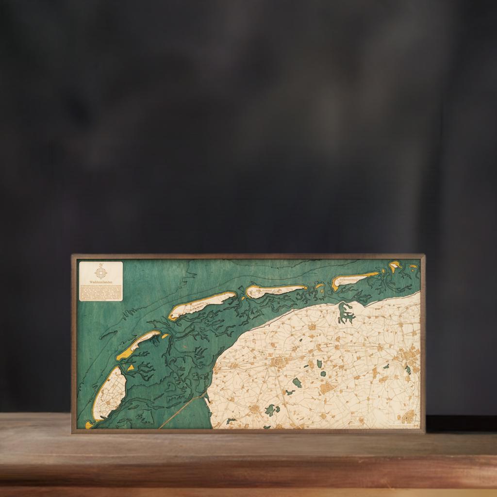 West Frisian Islands 61 x 122 cm, unique 3D wall map made of wood, assembled by hand,