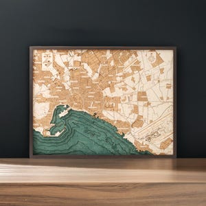 PALMA DE MALLORCA 3D Wandkarte aus Naturholz in Handarbeit gefertigt. 81 x 61 cm